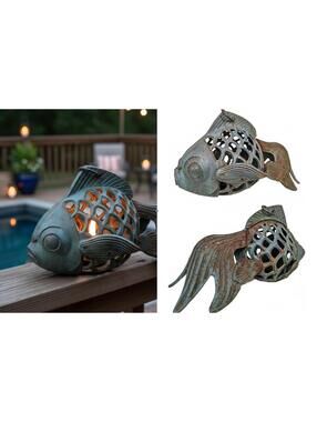Japanese Garden Cast Iron Lantern 1970s Koi Fish Zen Lamp